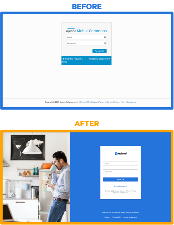 Updated log-in page