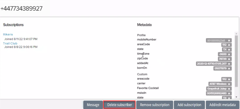delete subscriber