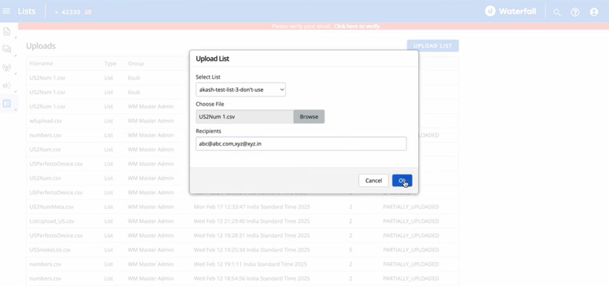 upload list