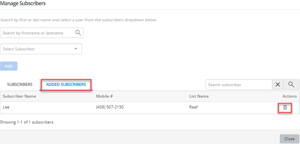 delete subscriber