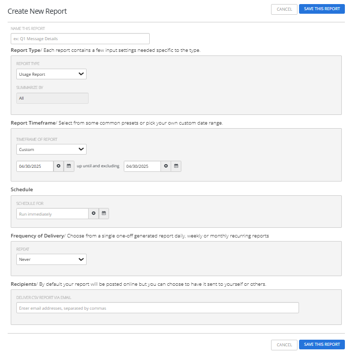 create new report form