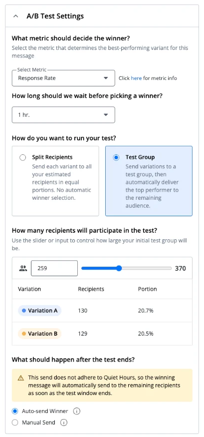 Settings panel test group