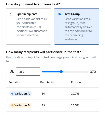 Test group settings